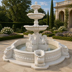 <span class=keywords><strong>Fuente</strong></span> de Agua de Mármol Blanco con Estatuas de Pegaso Talladas a Mano y Pecera Redonda para Proyectos de Jardines de Villas - Product Image 1