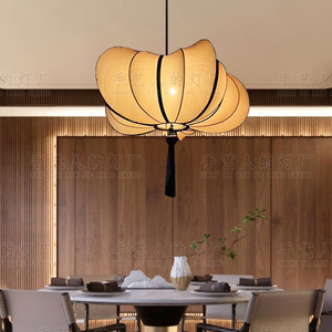 Chinese Style Fabric Chandelier E27 Round Black Zen Inspired For Living Room <b>Dining</b> Room Tea House - Product Image 4
