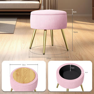 Modern Fabric Storage Ottoman <b>Gold</b> Metal <b>Legs</b> Dual-Sided Lid Wood Grain Design Stable Frame for Living Room Bedroom School Use - Product Image 5