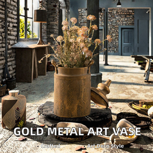 Jarrón de flores de Metal dorado antiguo hecho a mano de alta calidad para decoración del hogar jarrón de mesa - Product Image 2