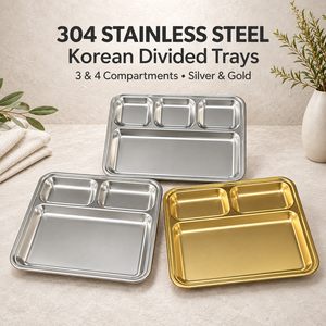 Sofort Lieferbar Koreanischer Rechteckiger Metallteller mit 3 oder 4 Fächern Gold Silber Essteller für Restaurants Großhandel - Product Image 4