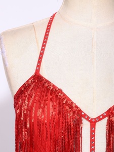 Body de lentejuelas con flecos y borlas para mujer, cuello halter, espalda descubierta, ajuste ceñido, leotardo para actuaciones en escenario, samba, rave y festivales - Product Image 3