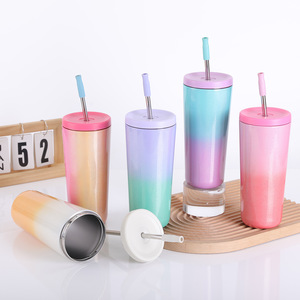 <span class=keywords><strong>Amazon</strong></span> Offre Spéciale dégradé de couleur arc-en-ciel en acier inoxydable <span class=keywords><strong>thermos</strong></span> tasse à <span class=keywords><strong>café</strong></span> isolée sous vide à double paroi avec paille - Product Image 5