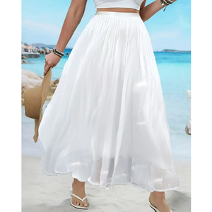 Gonna donna estiva tinta unita con elastico in vita bianco Casual gonne lunghe per le vacanze delle donne gonne da <span class=keywords><strong>spiaggia</strong></span> - Product Image 1