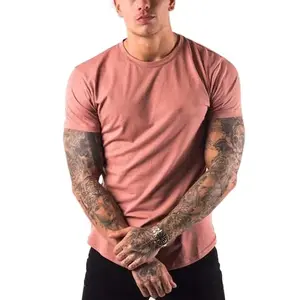 Vente en gros de vêtements de sport personnalisés T-shirt uni en coton décontracté pour hommes, coupe étroite