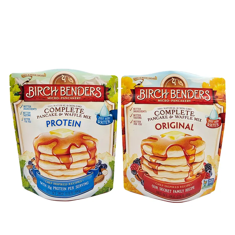 Kunden spezifisch bedruckter Backwaren-Verpackungs beutel Vakuum vorgeformtes Käsebrot Pizza Pancake Waffle Mix Stand Up Pouch