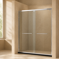 Porte de douche coulissante double en verre trempé sans cadre pour salle de bain