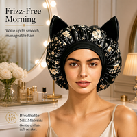Nouvel Arrivage Bonnet de Nuit en Soie et Satin à Oreilles de Chat, Couleur Unie, avec Bande Élastique Large, pour Soin des Cheveux