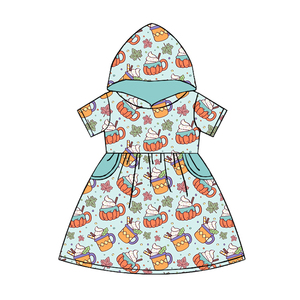 Vestido con Capucha de Seda Láctea Estampado para Niñas, Vestido Infantil de Manga Corta con Bolsillos, Estampado Personalizado en Toda la Superficie, Vestidos para Niñas Pequeñas - Product Image 3