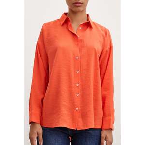 Chemise basique en modal orange pour femme, chemisier décontracté en popeline à boutons, à porter au quotidien - Product Image 5