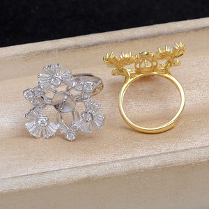Anillo de Plata 925 de Lujo, Accesorios para DIY, JG5852, Producto Semi-Acabado, Cuentas de Trébol de 12-14mm, Material Relleno de Oro - Product Image 3