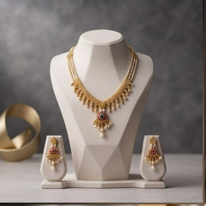 Conjunto de Joyería Nupcial Prayom Tradicional Chapado en Oro con Perlas de Agua Dulce, Collar y Aretes Kundan para Bodas, Fiestas y Eventos - Product Image 1