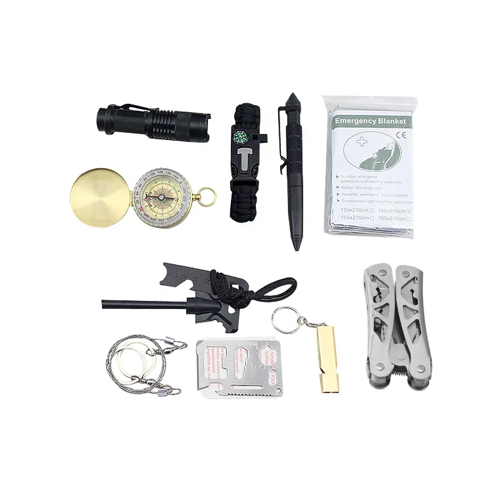 Outdoor Earthquake Emergency Survival Tool Kit Tactical Kits with Whistle Compass Flashlight Bracelet