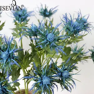 ISEVIAN本物のタッチスリーヘッド人工植物eryngium花結婚式の装飾用中国