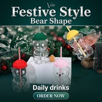 Gobelet en verre borosilicate en forme d'ours mignon avec couvercle coloré et paille pour jus, lait, thé glacé et cadeaux pour enfants