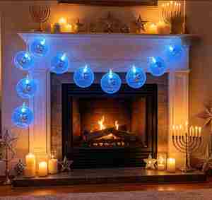 Luci Decorative per Dreidel di Hanukkah, 10 LED Blu a Forma di Disco con Dreidel Ebraico e Scritta 'Let's Spin', Decorazione per Interni - Product Image 2