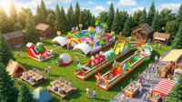 Aire de jeux gonflable de Noël avec parcours d'obstacles, toboggans secs et jeux de rebond pour locations de vacances et événements saisonniers