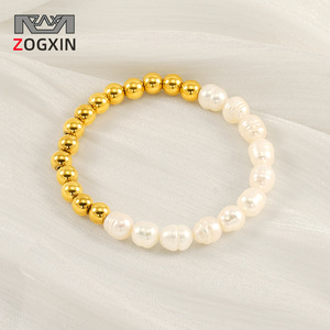 Zogxin Natural Freshwater Pearl <b>Bracelet</b> Gold White Beads Women's Jewelry Everyday Wear - Product Image 1