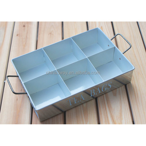 Scatola di <span class=keywords><strong>latta</strong></span> rettangolare personalizzata per bustine di tè e caffè con scomparti divisori cestino per bustine di tè in metallo - Product Image 5