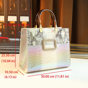 Borsa da donna di grande capacità con chiusura magnetica di lusso design retrò <span class=keywords><strong>europeo</strong></span> in vera pelle iridescente con motivo <span class=keywords><strong>coccodrillo</strong></span> - Product Image 6