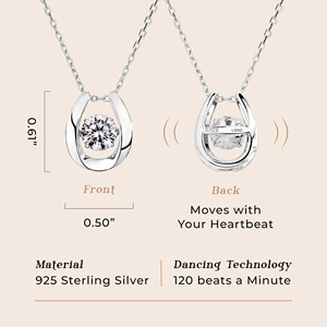 Collar con colgante de herradura de la suerte de plata de ley 925, joyería con dije de diamante solitario cultivado en laboratorio con corte brillante redondo para mujer - Product Image 3