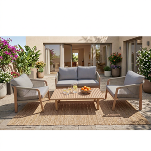 Ensemble de meubles d'extérieur de luxe contemporain pliable en bois d'acacia et teck écologique, comprenant un canapé de jardin, une table à manger et des chaises - Product Image 1