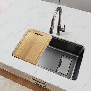 Fregadero de cocina bajo encimera de acero inoxidable de 750 mm gris bronce con grifo extraíble para lavado de verduras - Product Image 1