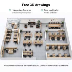 مكتب حديث مع شخص مزدوج الحد الأدنى ، مجموعة محطة عمل الموظفين مع خزانة جانبية ذكية ذات قفل مفاتيح وحاجز - Product Image 6