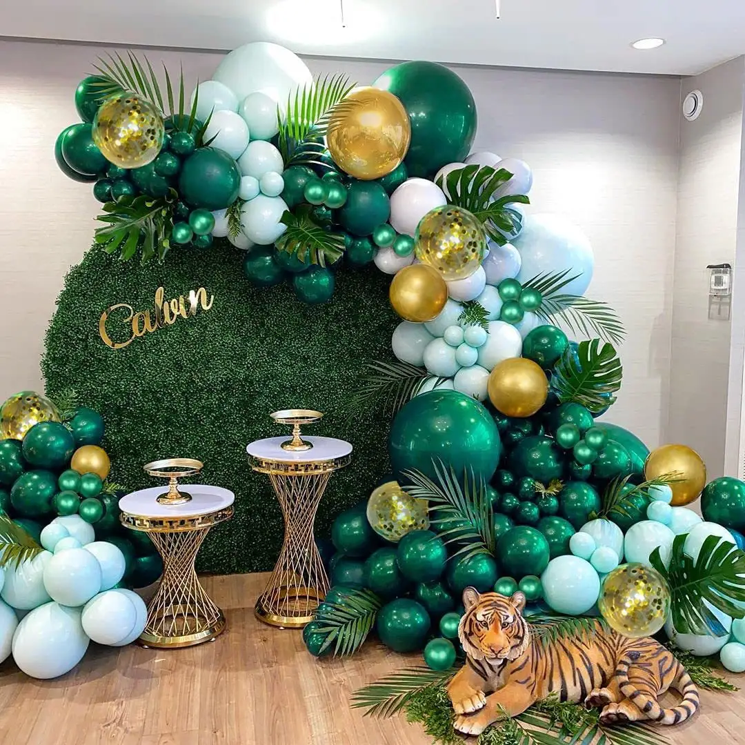 LHD Baby Shower Party Supplies Jungle Green Forest Animal Theme Party banner and balloon arch kids Birthday Party Decoration set