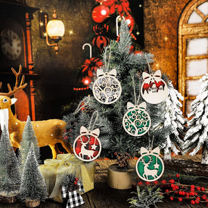 Nouvelles décorations de Noël en bois, cercles découpés au laser, décorations pour la maison, ornements de sapin de Noël DIY, étiquettes pour cabane de rennes - Product Image 2