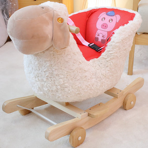 Cavalo de Balanço Infantil Trojan Horse, Brinquedo de Montar Dupla Função para Crianças, Carro de Balanço em Madeira e Pelúcia - Product Image 2