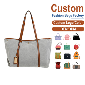 กระเป๋าผ้าแคนวาสแบบสั่งทำสีสันตัดกันจากโรงงาน – กระเป๋าสะพายไหล่ผู้หญิงขนาดใหญ่จุของได้มาก - Product Image 2