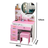 Ensemble de coiffeuse moderne rose et blanc avec miroir en forme de cœur éclairé et rangement |   Table de toilette pour chambre de fille