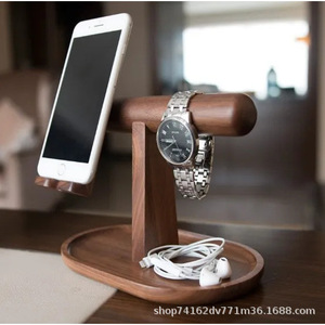 Wooden Phone Stand Watch Holder Desktop Organizer Round Shape Standing Type Office Desk <b>Shelf</b> Study Tablet <b>Rack</b> - Product Image 3