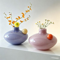 Vase en verre rond de style pastel avec accent de boule orange, vase décoratif pour fleurs, décoration d'intérieur, centre de table, étagère de salon