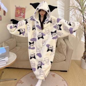 Mùa đông nóng bán dễ thương ấm cúng quá khổ trùm đầu mặc đồ ngủ Chăn với Hoodies lông cừu flannel áo choàng Phụ Nữ Nhà quần áo - Product Image 5