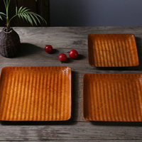 Cesta Elevada Quadrada Artesanal de Bambu com Laca Urushi Dourada, Ecológica, para Exibição de Frutas e Sobremesas