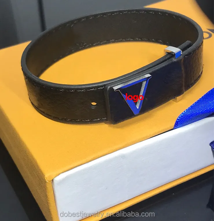 Gelang perhiasan mewah lengan panjang LOGO hitam gelang ramping Luv kulit desainer