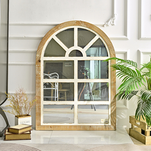 ART NEST Home Rustic Art Deco Arch Framed Wooden Wall Hanging <b>Mirror</b> for Living Room Decoration - Product Image 3