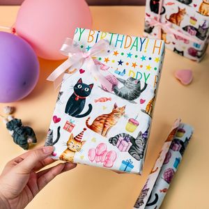 Reversible Cat <b>Wrapping</b> <b>Paper</b> 17 In X 16.5 Ft Double Side Watercolor Kitten Birthday Gift Wrap For Craft Recyclable - Product Image 6