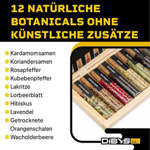 Set de Especias para Ginebra DIBYS Mini |   12 Especias Botánicas para Ginebra, 4 Tarjetas de Recetas, Contenedor de Condimentos, Elegante Caja de Madera |   Set de Regalo para Hombre y Mujer - Product Image 3