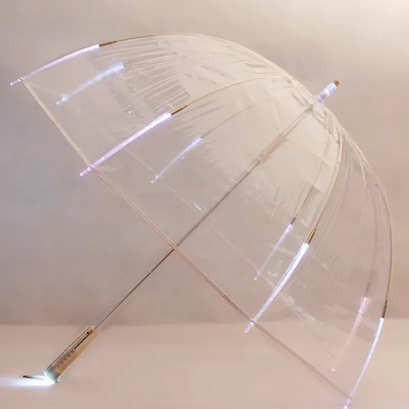 Nouveau design lueur dans la lumière sombre publicité transparente transparente a mené le parapluie