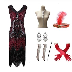 Robe Gatsby rétro des années 1920 pour femmes, jupe à paillettes et à franges, robe de soirée, costume de fête, taille adulte, usage général - Product Image 3