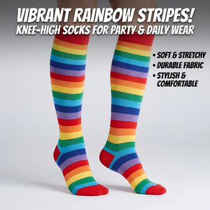 Chaussettes hautes rayées arc-en-ciel en gros, bas longs colorés pour femmes et filles, idéales pour cosplay, fêtes, carnaval et événements Pride - Product Image 1
