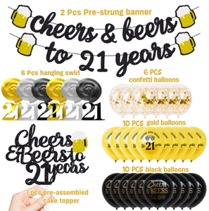 Decoración para Fiesta <span class=keywords><strong>de</strong></span> 21 <span class=keywords><strong>Cumpleaños</strong></span>, Globos <span class=keywords><strong>de</strong></span> Látex Impresos con Frases como 'Cheers&Beers to 21 Years', Guirnaldas, Adornos para <span class=keywords><strong>Pastel</strong></span>, Accesorios para Fotos - Product Image 6