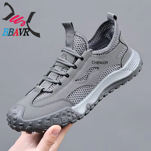 Zapatillas de running de malla para hombre Chenior con cordones, transpirables, para exteriores, suela de goma, entresuela de EVA, tendencia de moda de verano, color liso. - Product Image 2