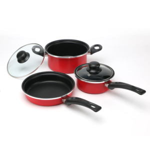 Ensemble de 5 ustensiles de cuisine en acier au carbone antiadhésif rouge pour usage hôtelier - Product Image 1
