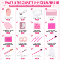 Kit complet d'accessoires pour extensions de cils, 14 pièces, poste de travail professionnel pour l'application, le séchage et le coiffage