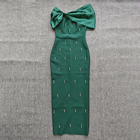 Robe moulante bandage élégante pour femme, à épaules dénudées, col cœur, avec nœud décoratif, pour soirée d'anniversaire