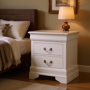Table de chevet blanche traditionnelle élégante avec 2 tiroirs, dessus en bois, meuble de rangement pour chambre à coucher - Product Image 2
